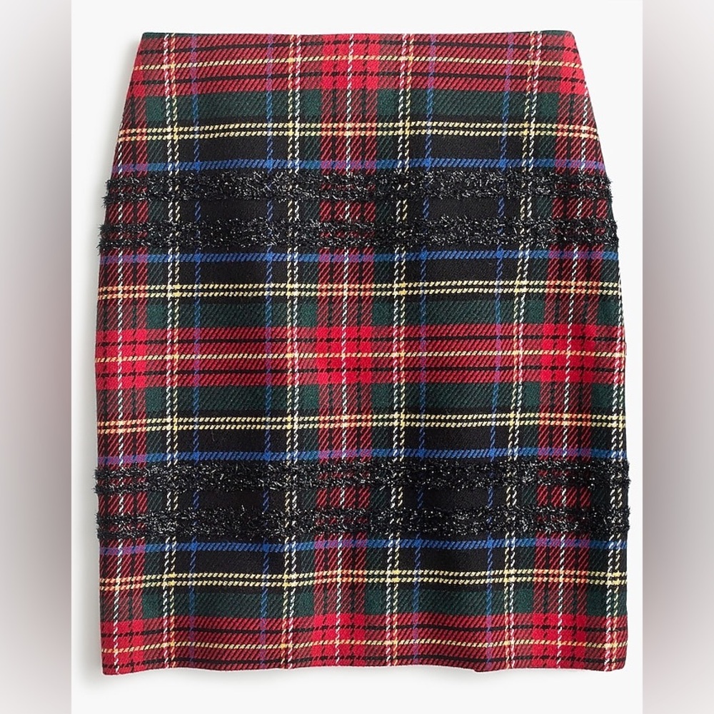 J. Crew Tartan Red and Black Plaid Pencil Skirt Made In Italy Size 2